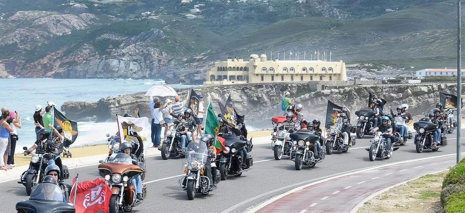 A Harley-Davidson Europe group riding the Guincho coast road, near Cascais
